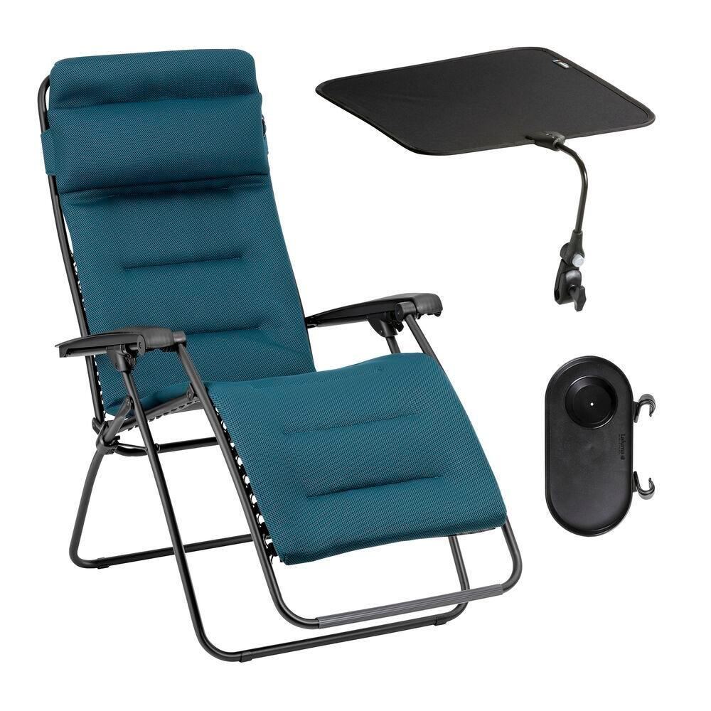Lafuma Mobilier - Ensemble Fauteuil Relax Matelassé Avec Ombrelle Et Porte-gobelet - Rsx Clip - - Bedchair - Bleu - No Size - Decathlon