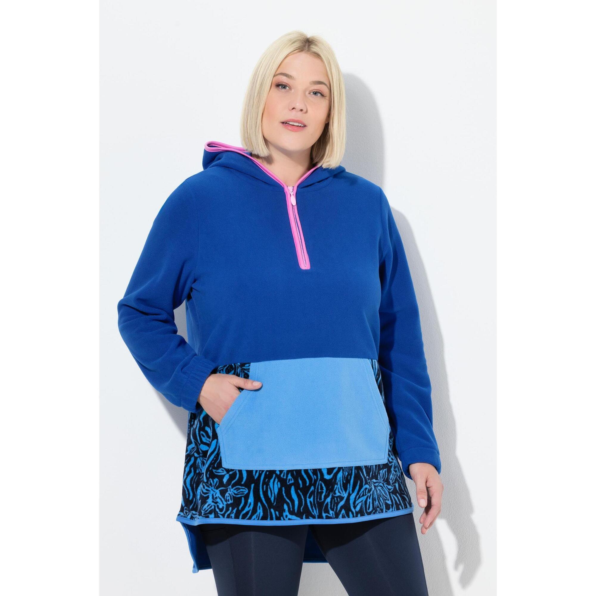 Ulla Popken - Femme Sweat À Capuche En Polaire Larges Rayures Color Block Et Manches Longues - Sweat-shirt - Bleu - Decathlon