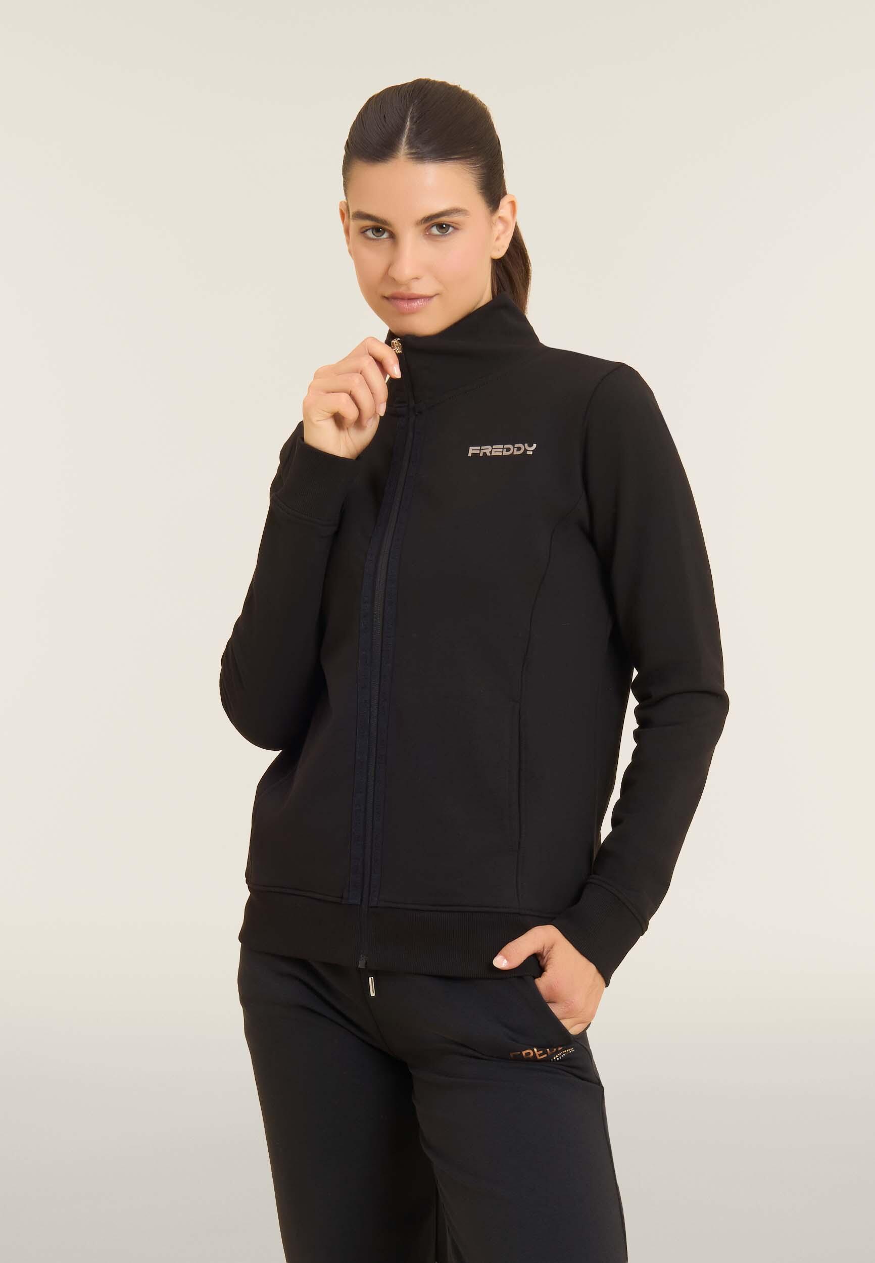 Felpa da donna zip e collo alto con logo minimal 2/4