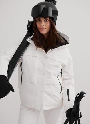 Femme Doudoune Imperméable Respirante avec Capuche Réglable Blanc Cassé
