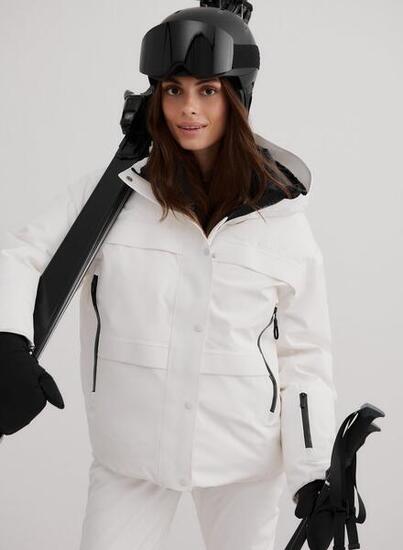 Damen Daunenjacke Wasserdicht Atmungsaktiv mit Verstellbare Kapuze Off-White