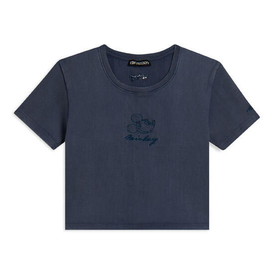 T-shirt pour femmes cropped côtelé avec broderies Disney