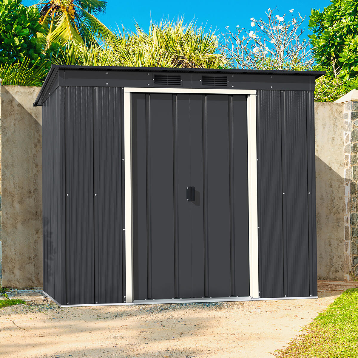 Caseta jardín Eco Pent Roof 6×4 metal gris antracita 2/7