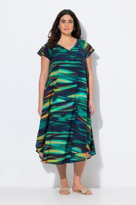 Damen Midikleid A-Linie V-Ausschnitt Halbarm