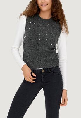 WOMEN'S Bandeau Onlrenata Life Sl O-Neck Pearl Vest Knt DUNKELGRAU