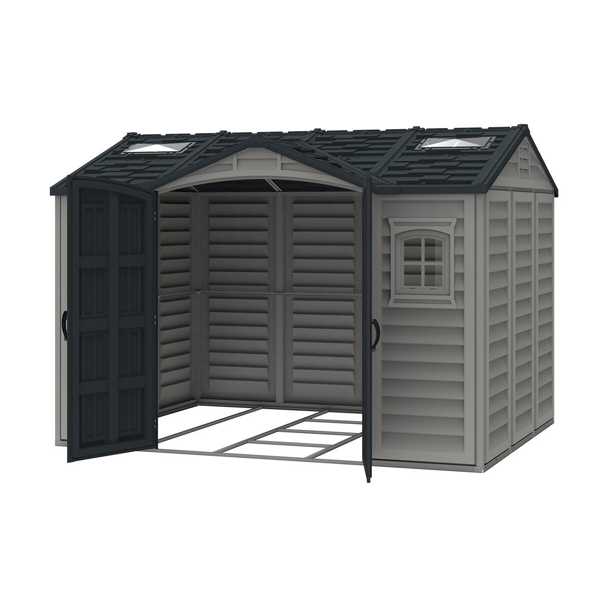 Caseta jardín Apex Pro Plus 10.5×8 PVC gris claro/oscuro 5/7