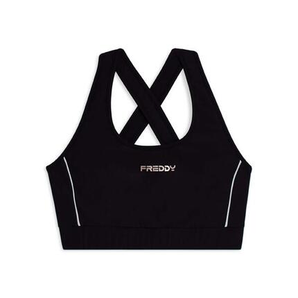 Brassière technique avec bretelles croisées et passepoils blancs