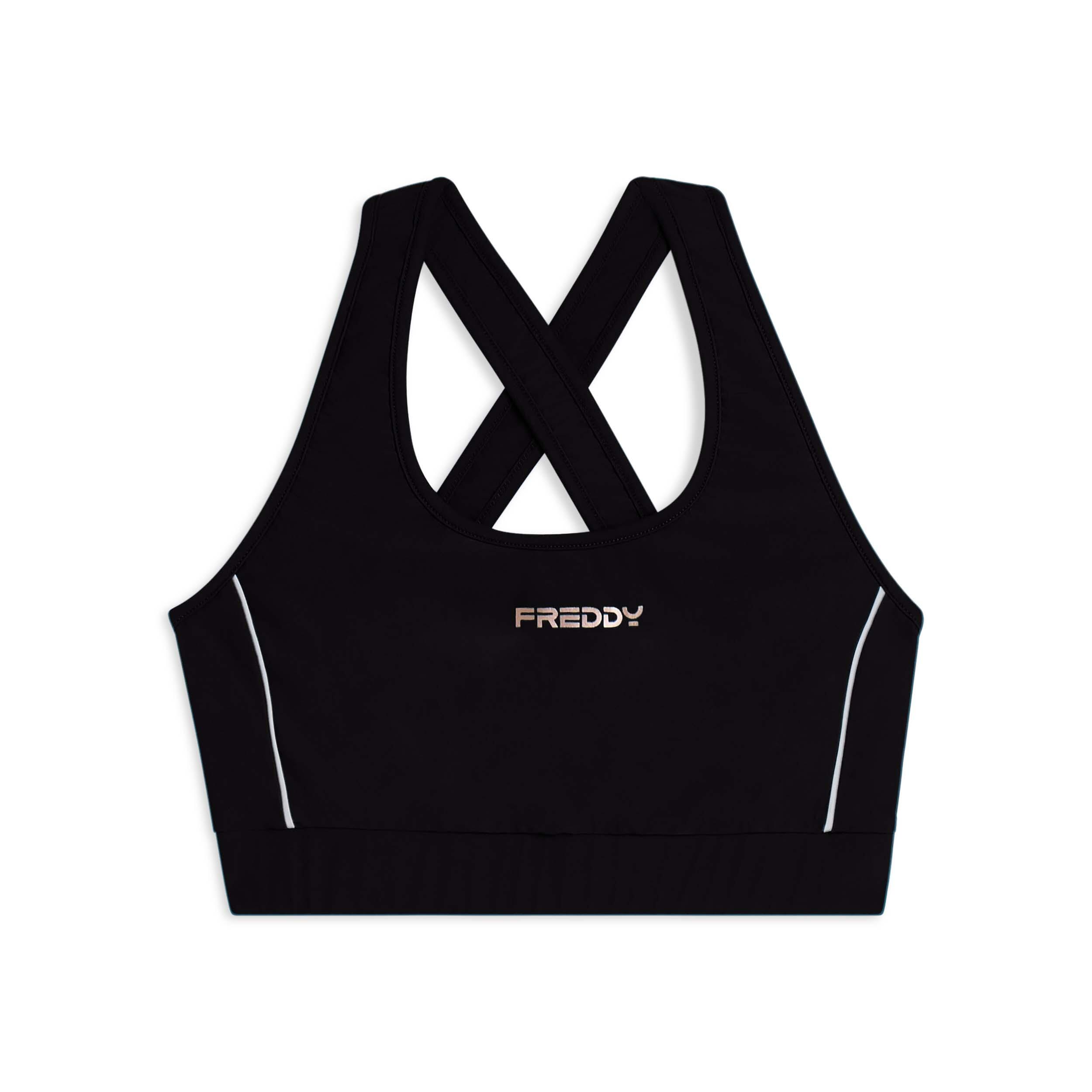 Freddy - Brassière Technique Avec Bretelles Croisées Et Passepoils Blancs - Débardeur - Noir - Decathlon