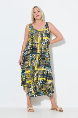 Damen Midikleid Dschungelmuster A-Linie Rundhals ärmellos