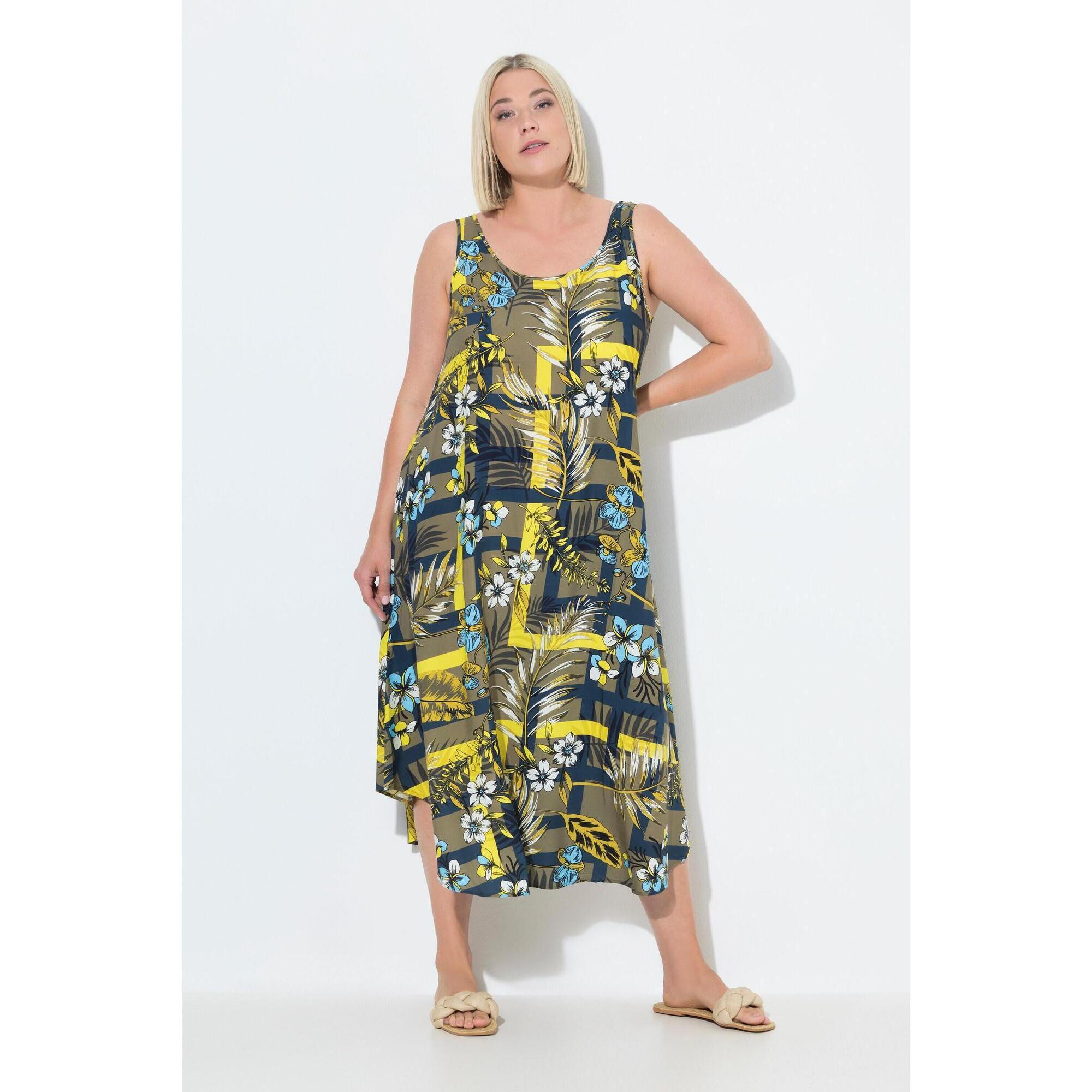 Ulla Popken - Femme Robe Midi Sans Manches Décolleté Rond Et Coupe Évasée Motif Jungle - Robe - Vert - 52 2xl - Decathlon