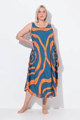 Damen Midikleid Kreise A-Linie Rundhals ärmellos