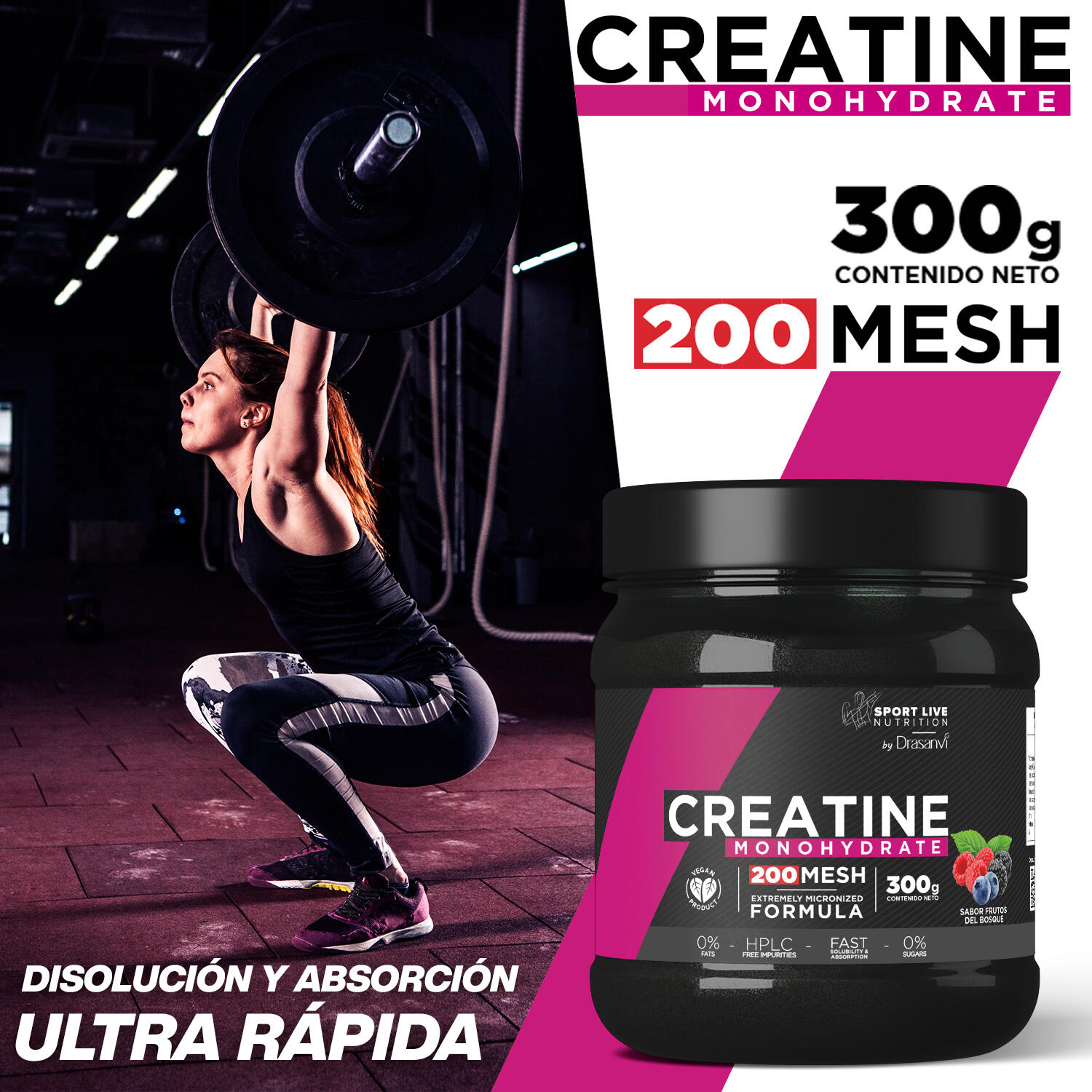 Creatina 200 MESH 300 g Sabor Frutos del Bosque – Sport Live Drasanvi 3/6