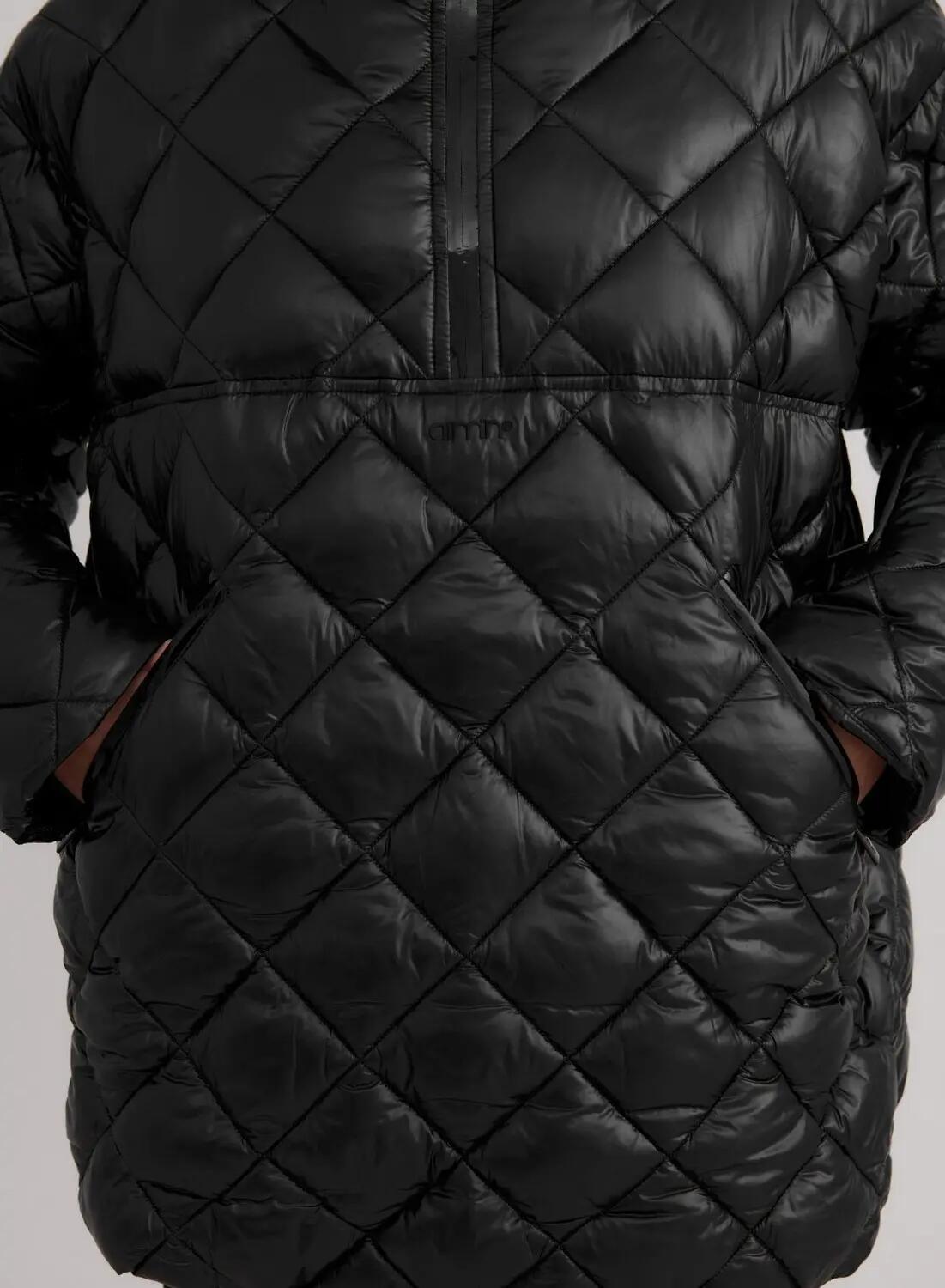 Damski anorak ocieplany, pikowany w romby, regulowany kaptur Luxe czarny połysk 7/7