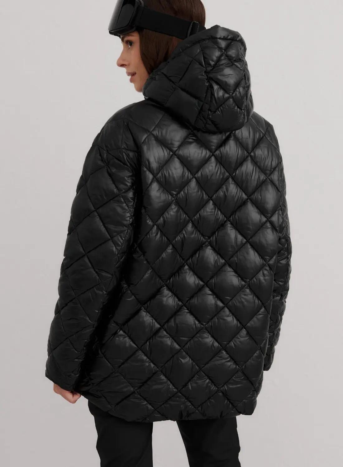 Damski anorak ocieplany, pikowany w romby, regulowany kaptur Luxe czarny połysk 4/7