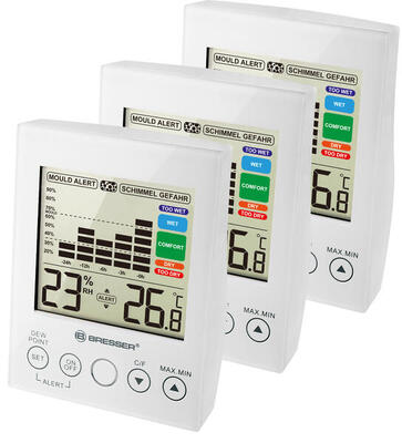 BRESSER MA Hygrometer mit Schimmelalarm - 3er Set weiß