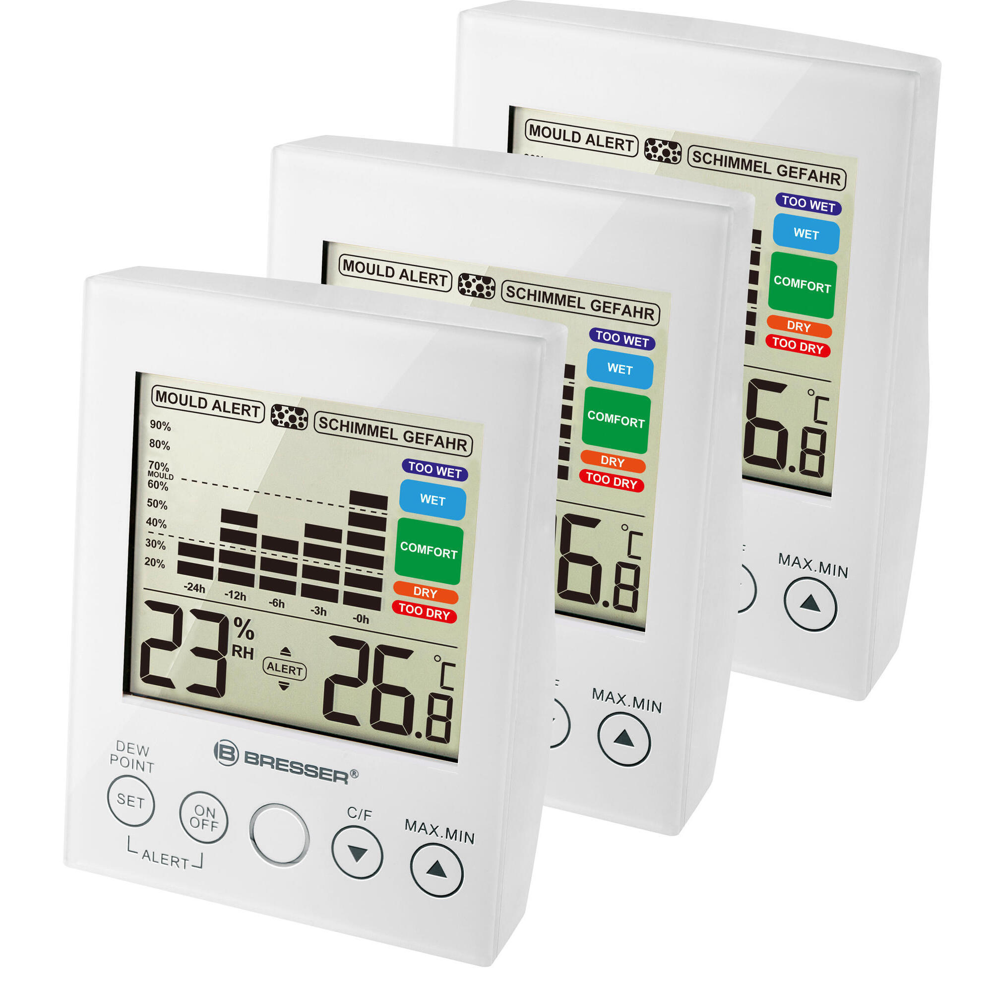 Bresser - Hygromètre Numérique  Ma Avec Alerte De Moisissure - Set De 3 Pièces / Blanc - Station Météo - Blanc - Taille Unique - Decathlon