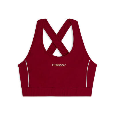 Top tecnico con spalline incrociate e profili bianchi