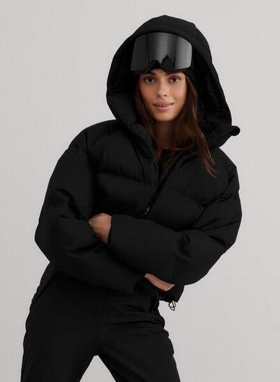 Femme Doudoune Imperméable Respirante avec Capuche Amovible Noir