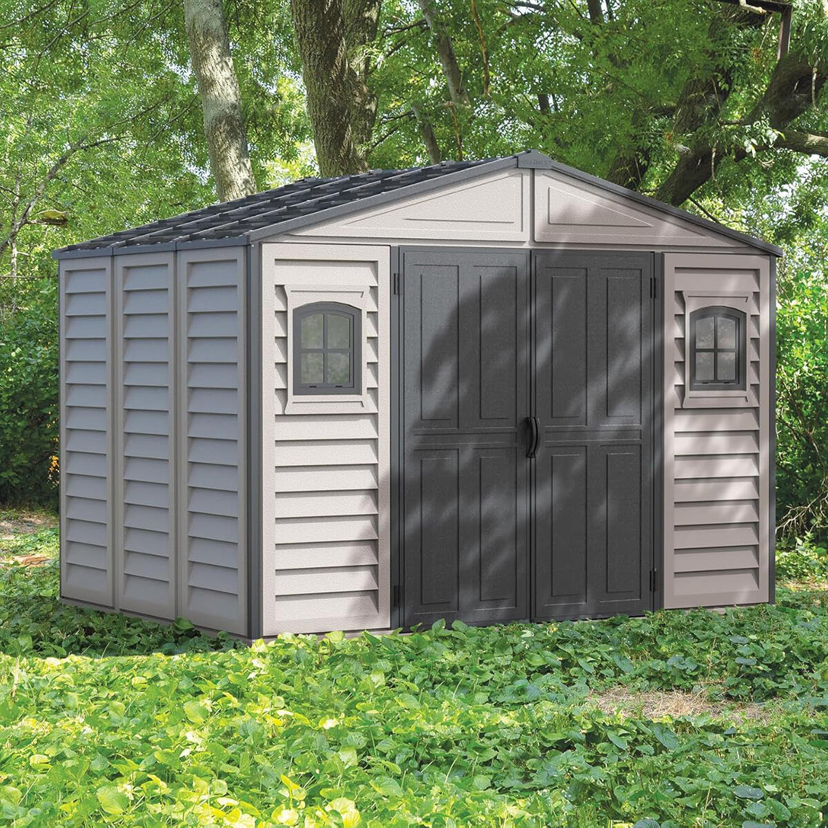 Caseta jardín Woodbridge Plus 10.5×8 PVC gris claro/oscuro 3/7