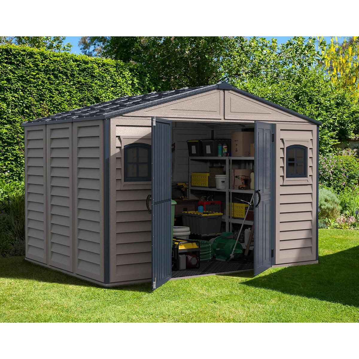 Caseta jardín Woodbridge Plus 10.5×8 PVC gris claro/oscuro 2/7