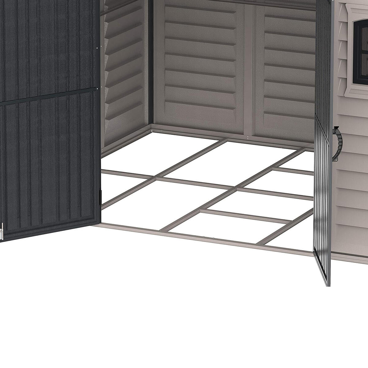 Caseta jardín Woodbridge Plus 10.5×8 PVC gris claro/oscuro 7/7