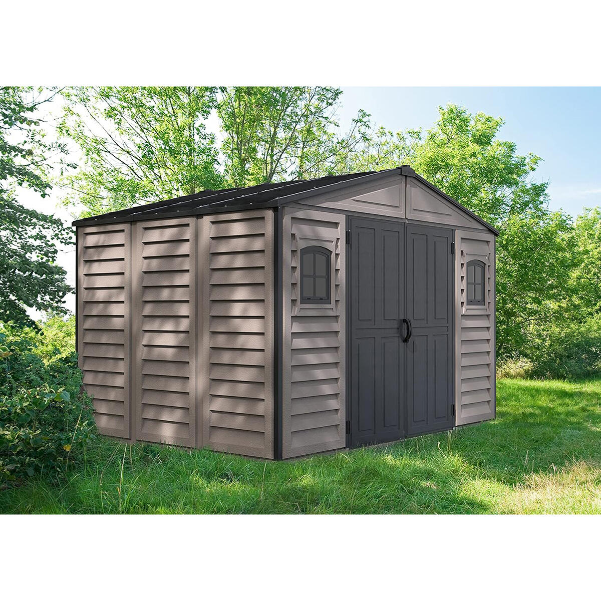 Caseta jardín Woodbridge Plus 10.5×8 PVC gris claro/oscuro 4/7