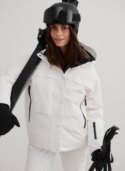 Femme Doudoune Imperméable Respirante avec Capuche Réglable Blanc Cassé