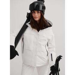 Femme Doudoune Imperméable Respirante avec Capuche Réglable Blanc Cassé