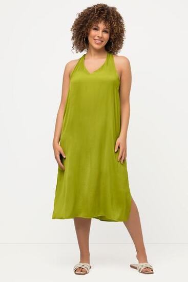 Damen Midikleid A-Linie V-Ausschnitt ärmellos