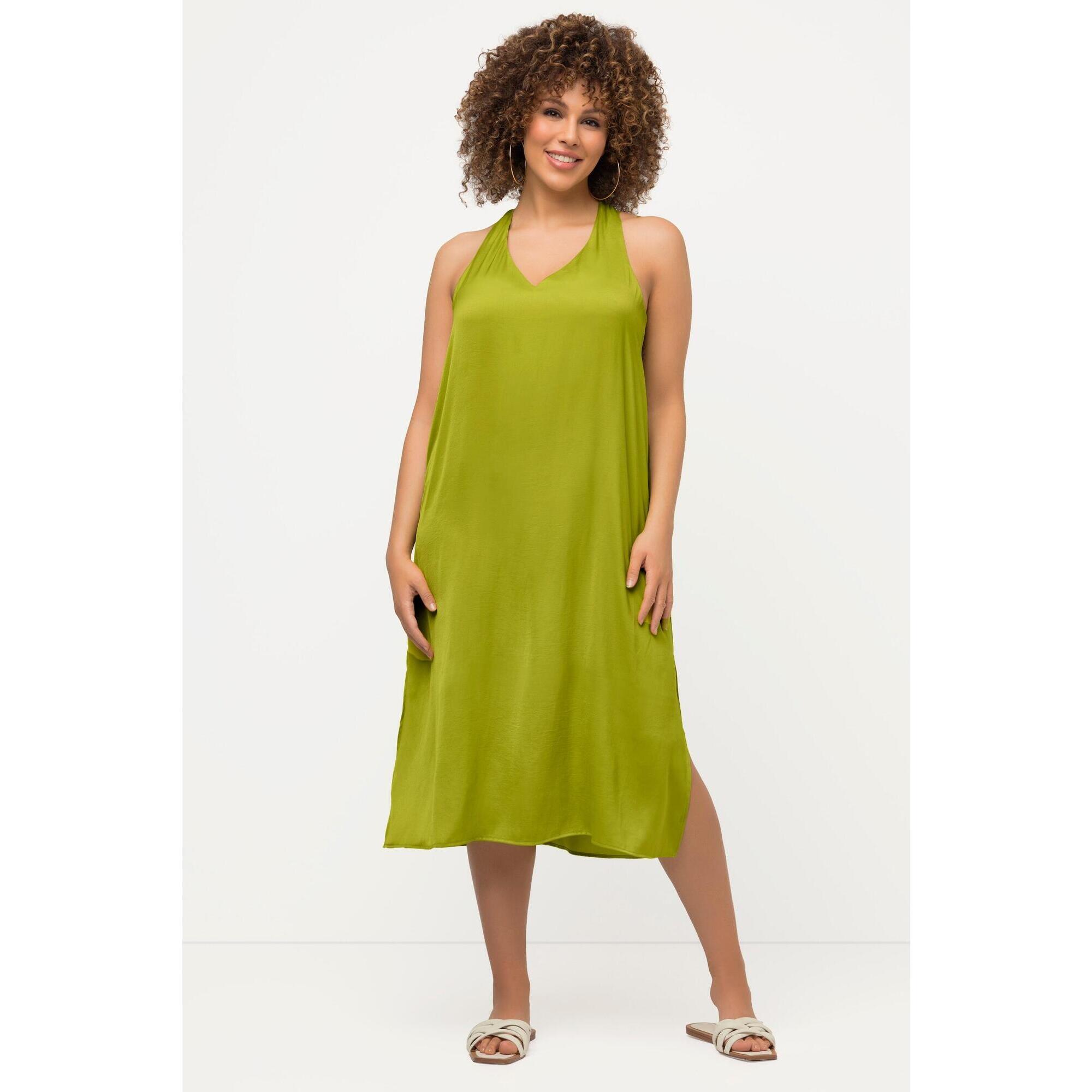 Ulla Popken - Femme Robe Midi Sans Manches. Silhouette En A Décolleté En V. - Robe - Vert - 48 Xl - Decathlon