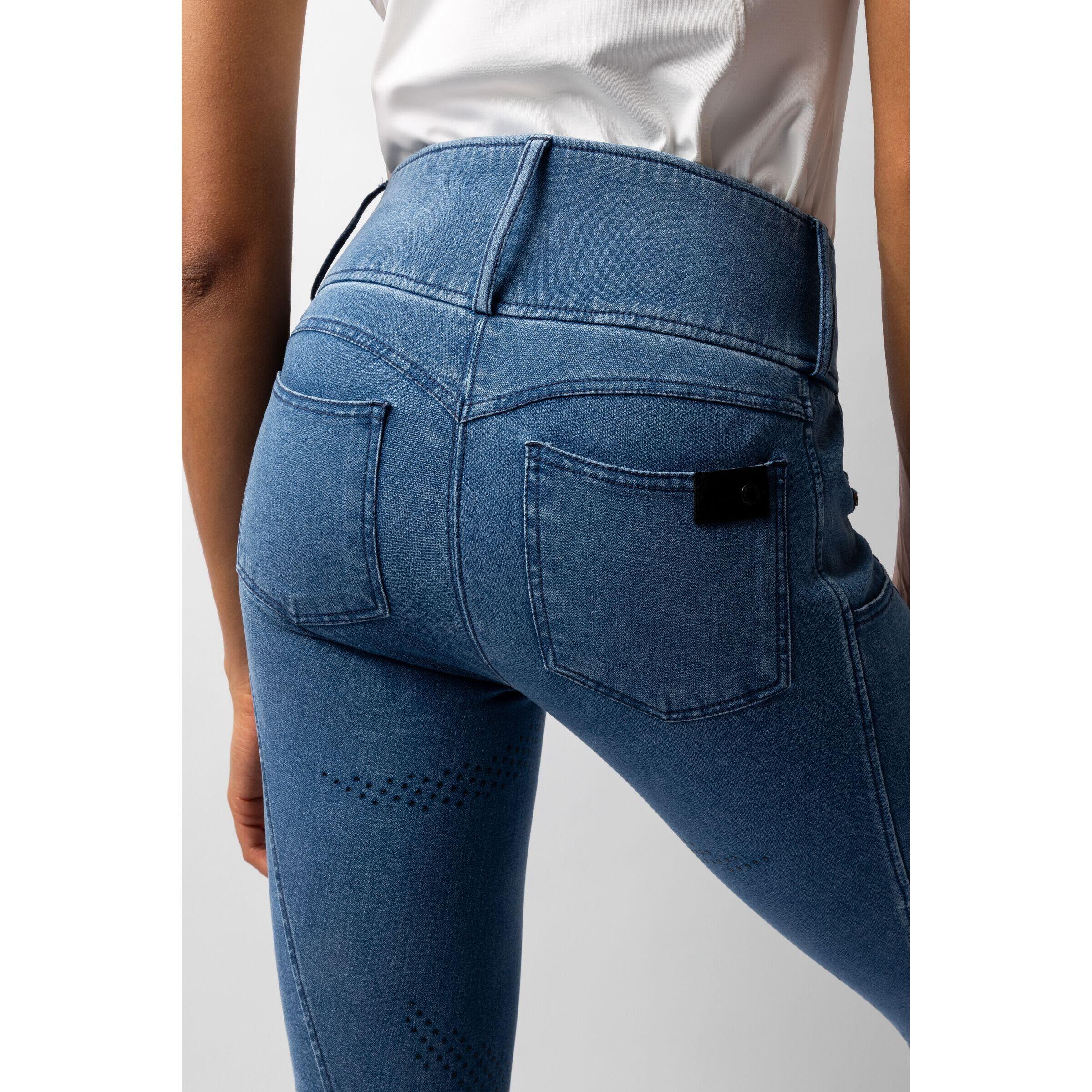 Damen Vollgrip-Denim-Reithose Horze Carolyn 6/7