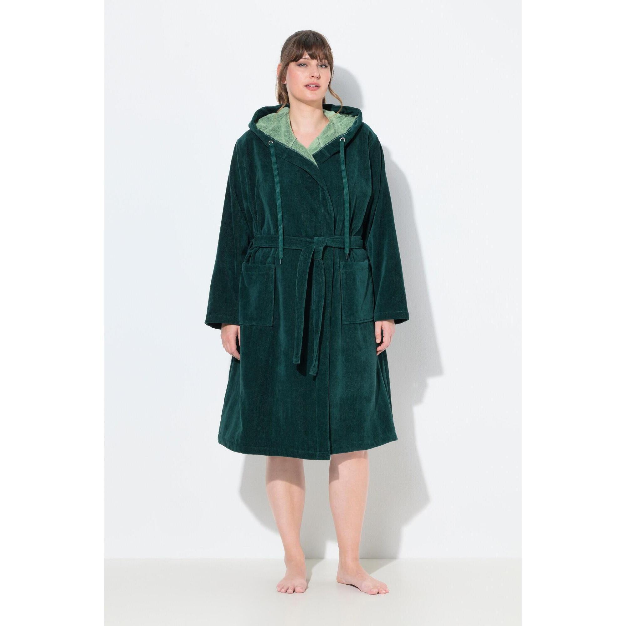 Ulla Popken - Femme Peignoir Réversible En Tissu Éponge Avec Poches - Peignoir De Bain - Vert - 52 2xl - Decathlon