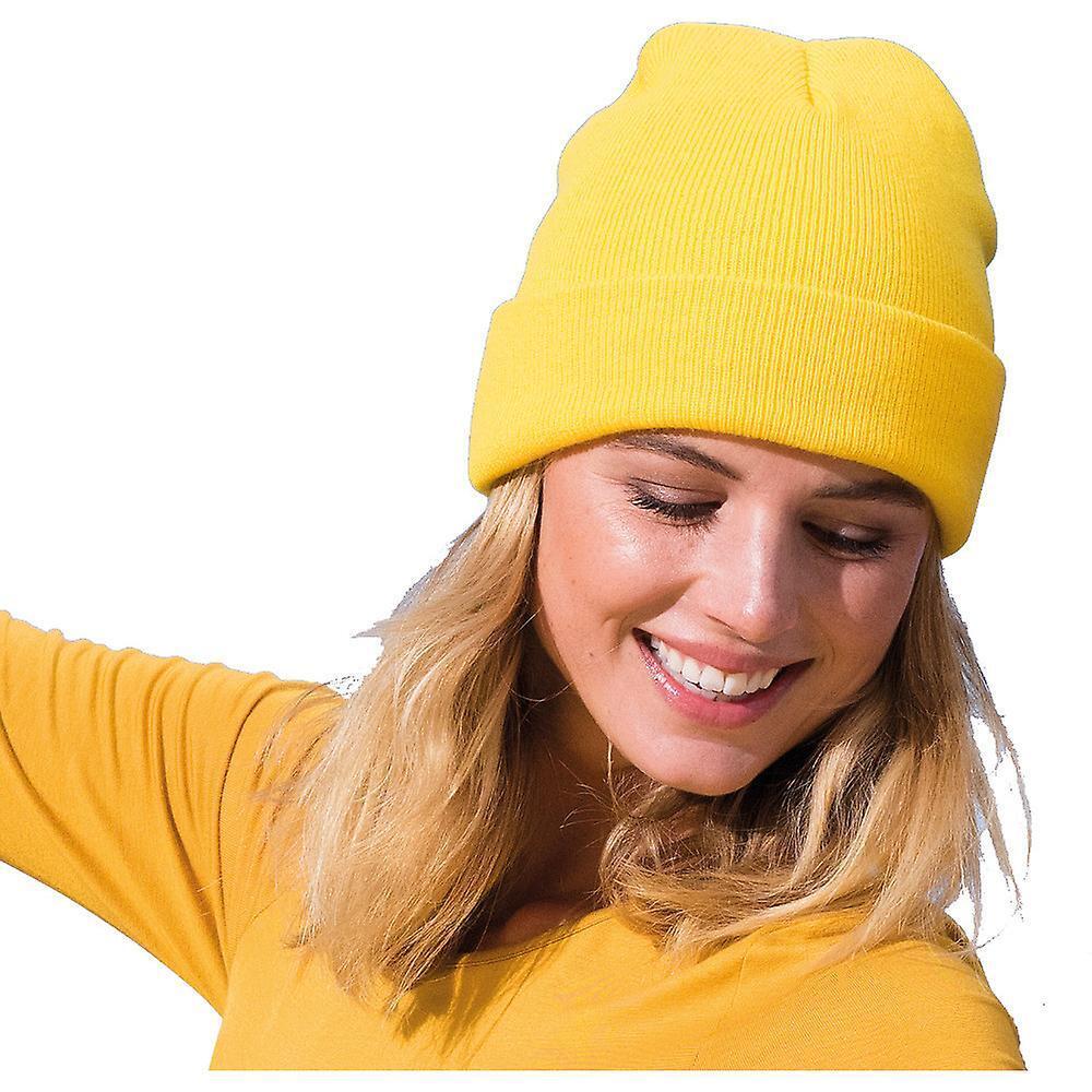 Standout Adults/Unisex Axton Cuffed Beanie (Bright Yellow) 3/4