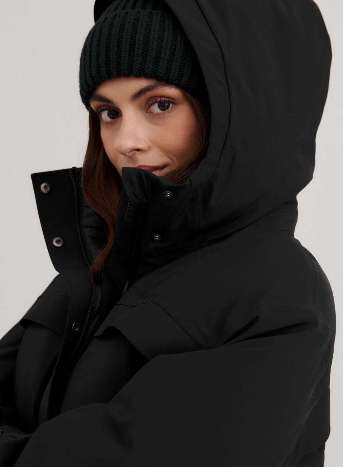 Donna Giacca Piumino Impermeabile Traspirante Cappuccio Regolabile Nero 4/7