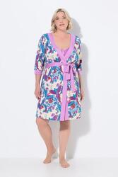 Femme Kimono imprimé perroquets. Décolleté V et manches 3/4. Ceinture à nouer