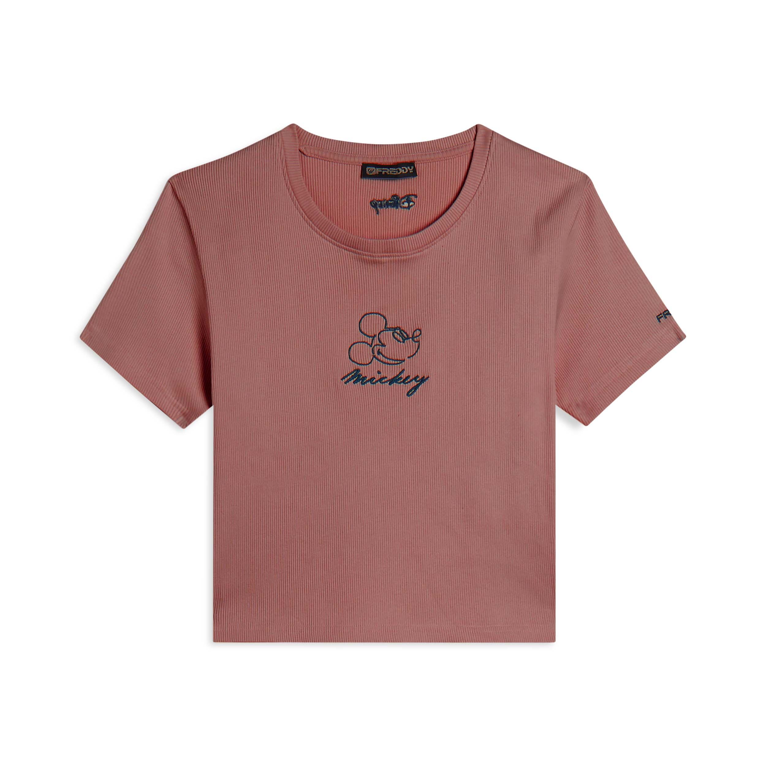Freddy - T-shirt Pour Femmes Cropped Côtelé Avec Broderies Disney - T-shirt Crop Top - Rose - Decathlon