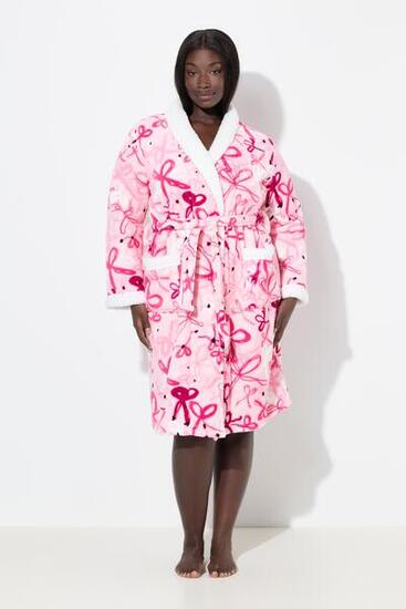 Damen Bademantel Schleifen Schalkragen Plüsch Langarm