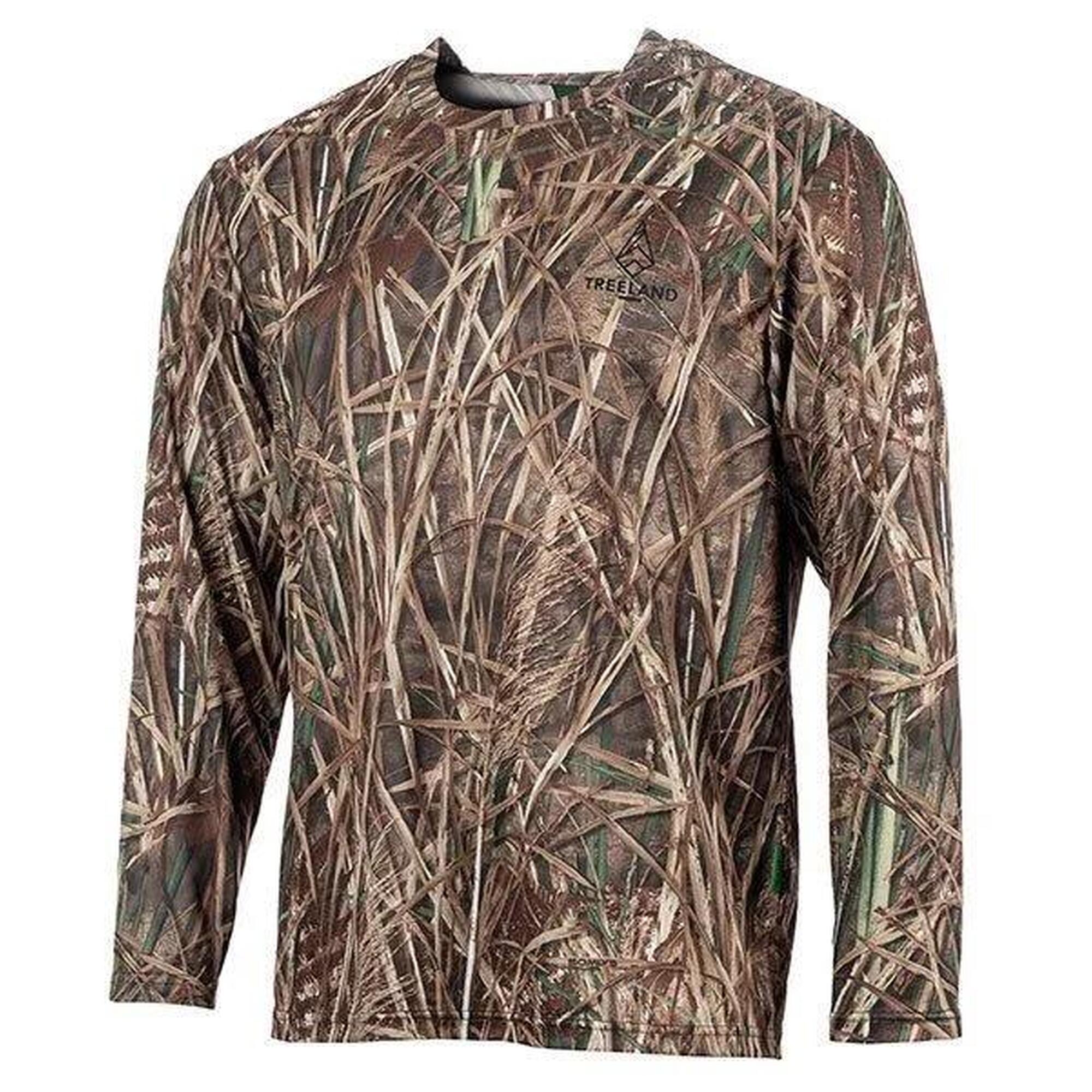 Treeland - T-shirt De Chasse Manches Longues Treeland Camo Roseaux - T-shirt Manches Longues - Marron|vert - Decathlon