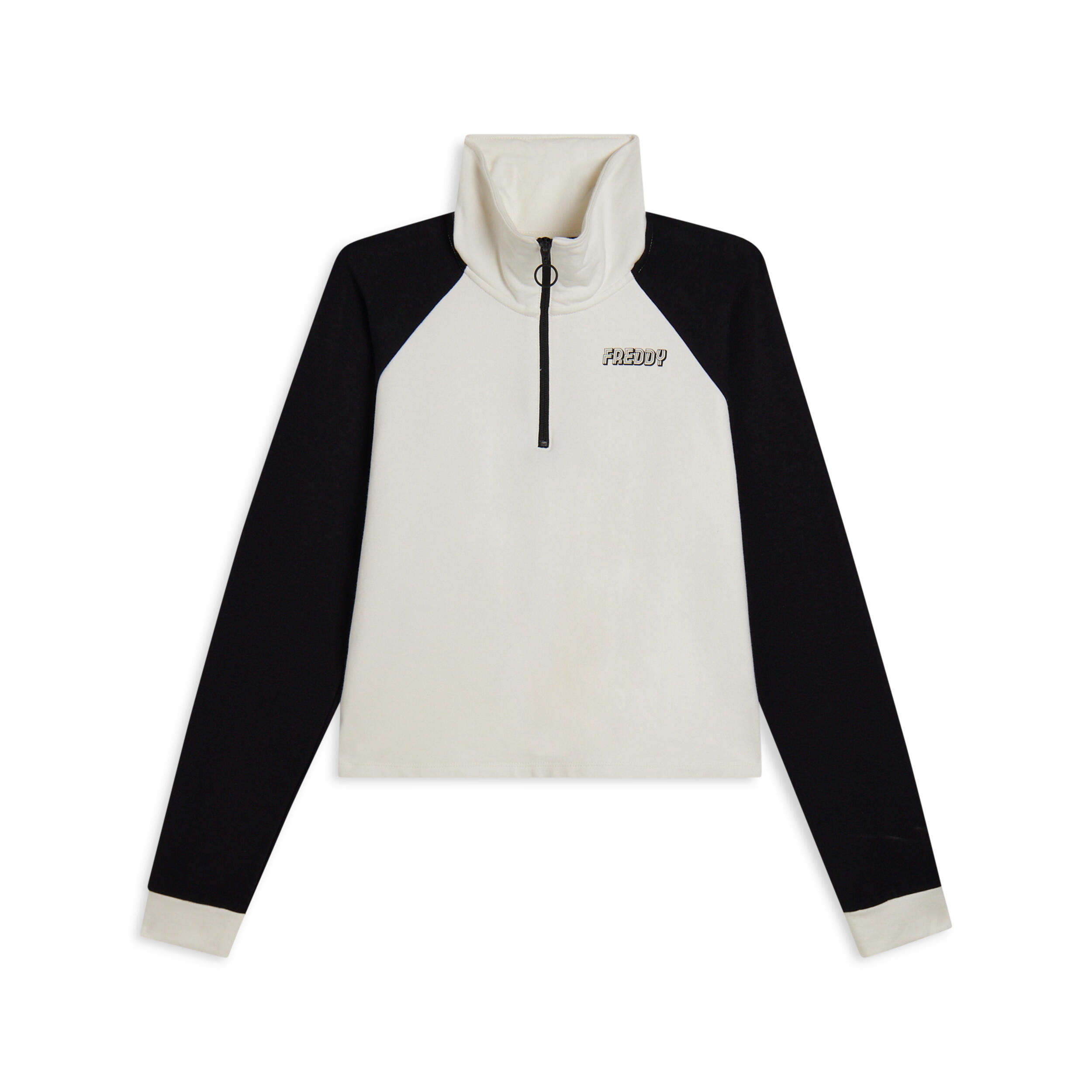 Freddy - Sweat-shirt Bicolore Cropped Avec Demi-fermeture À Glissière Et Col Montant - Sweat Zippé - Blanc|noir - Decathlon
