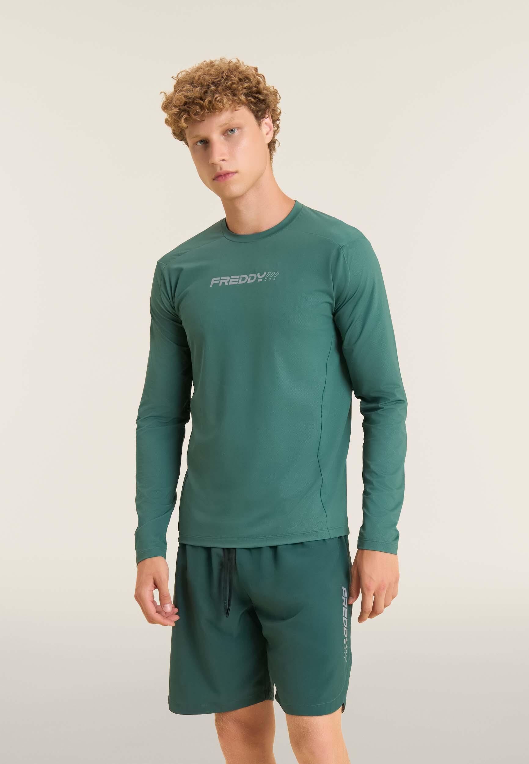 Camiseta slim fit de manga larga con corte técnico 2/6
