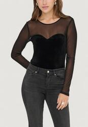 t-shirt manches longues Onlsmooth L/S Mesh Mix Top Box Jrs FEMME noir