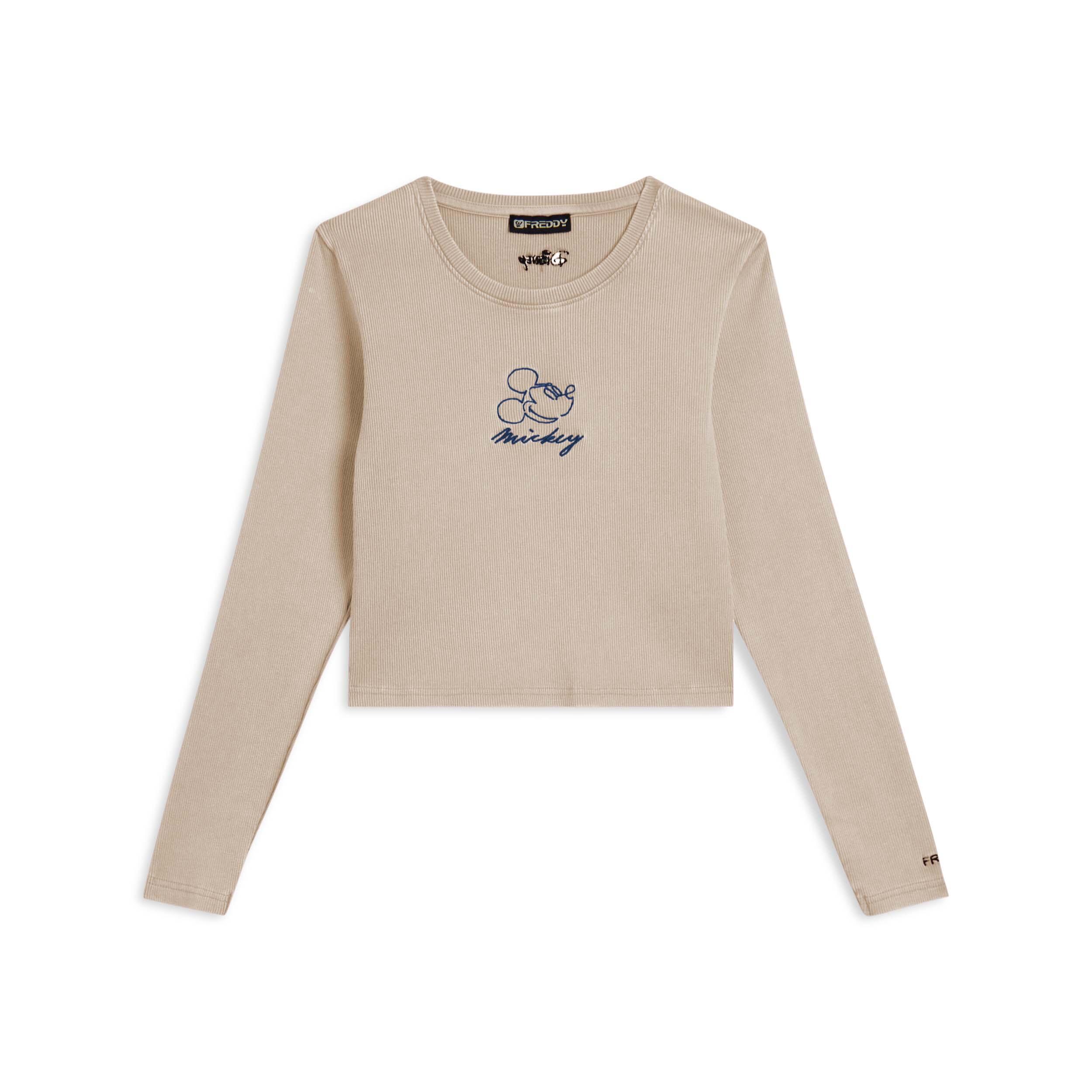 Freddy - T-shirt Pour Femmes Cropped À Manches Longues Avec Broderies Disney - T-shirt Crop Top - Beige - Decathlon