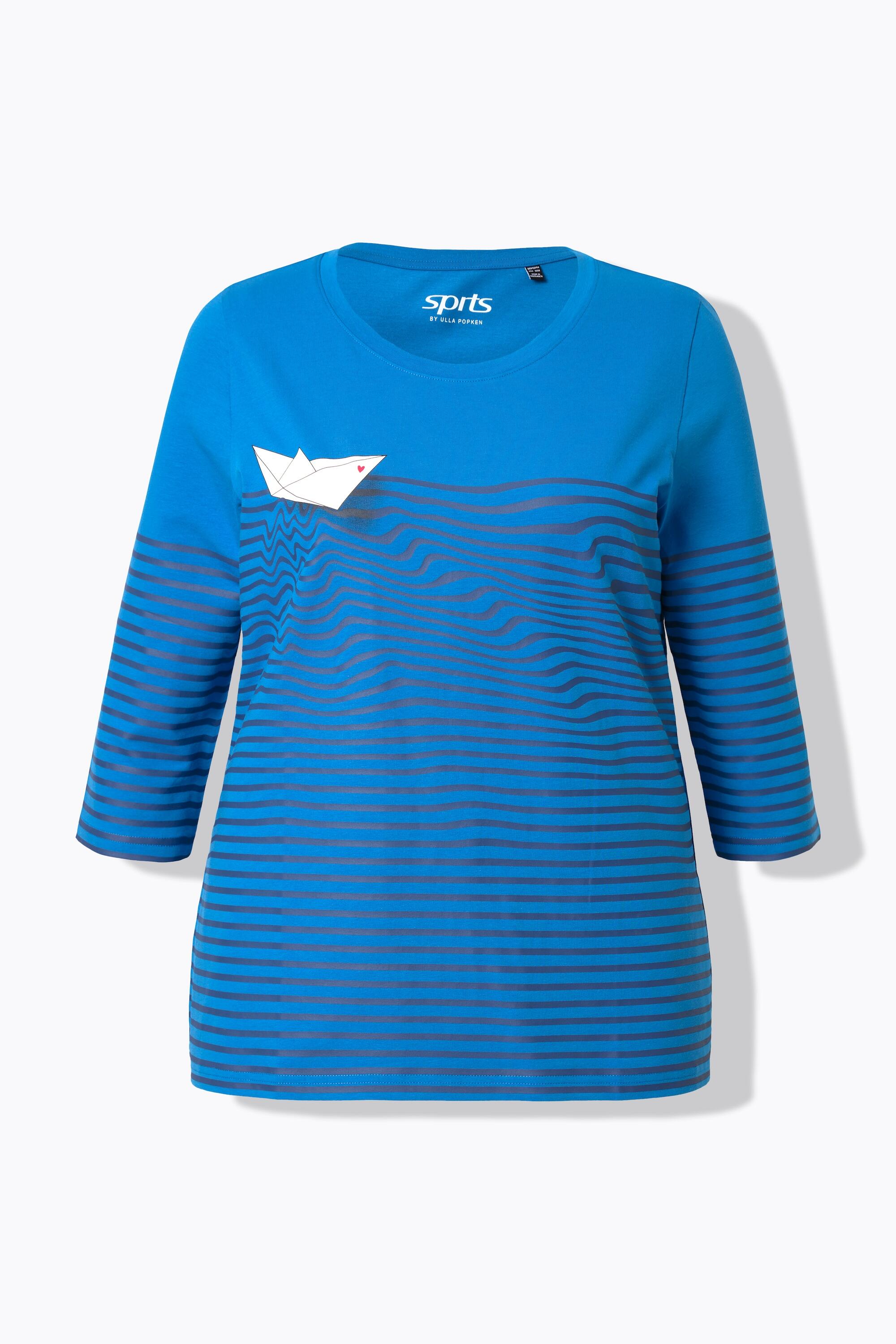 Femme T-shirt à rayures motif bateau en papier encolure bateau et manches 3/4 7/7