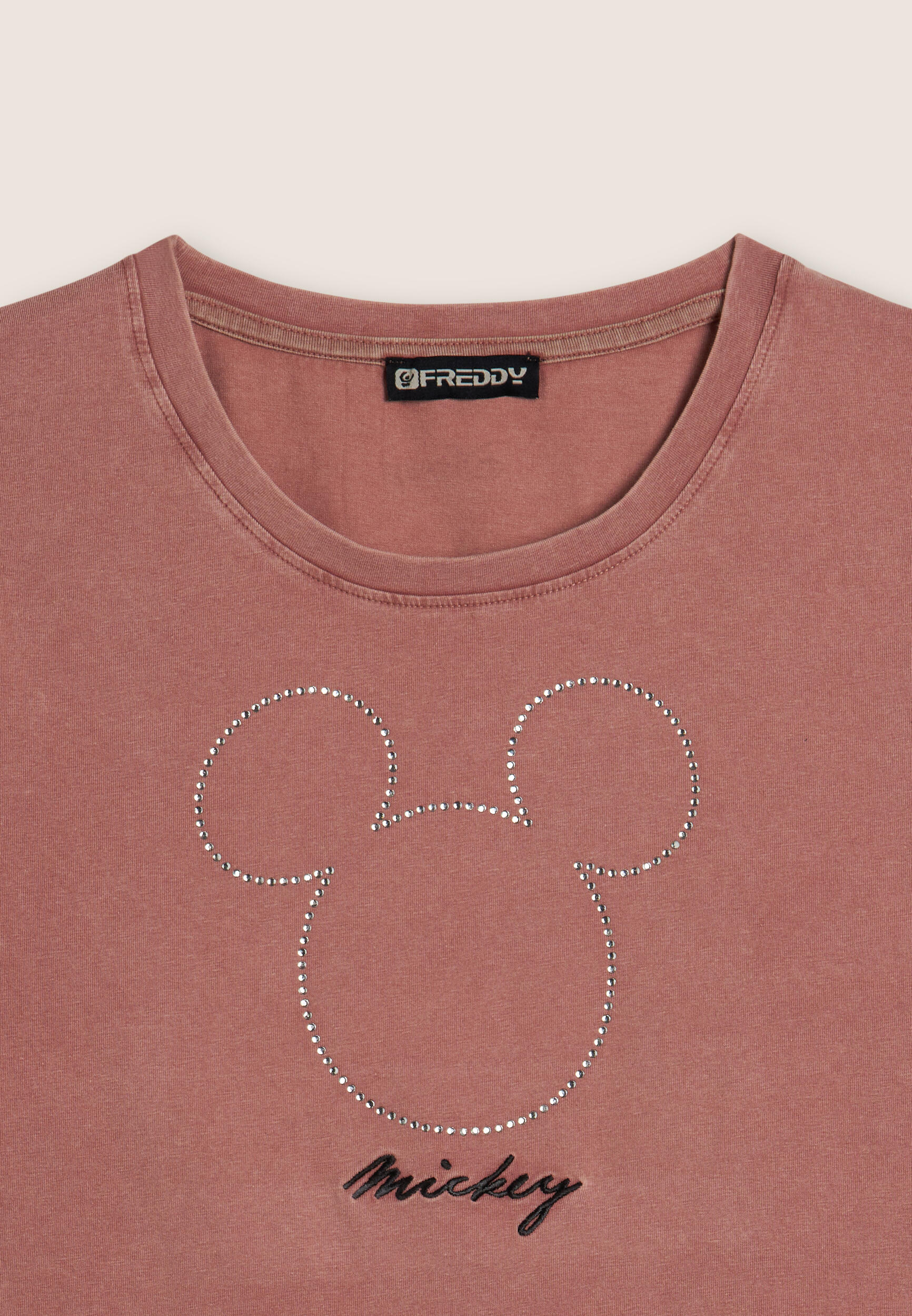 Camiseta cropped para mujer con Mickey Mouse en strass 3/3