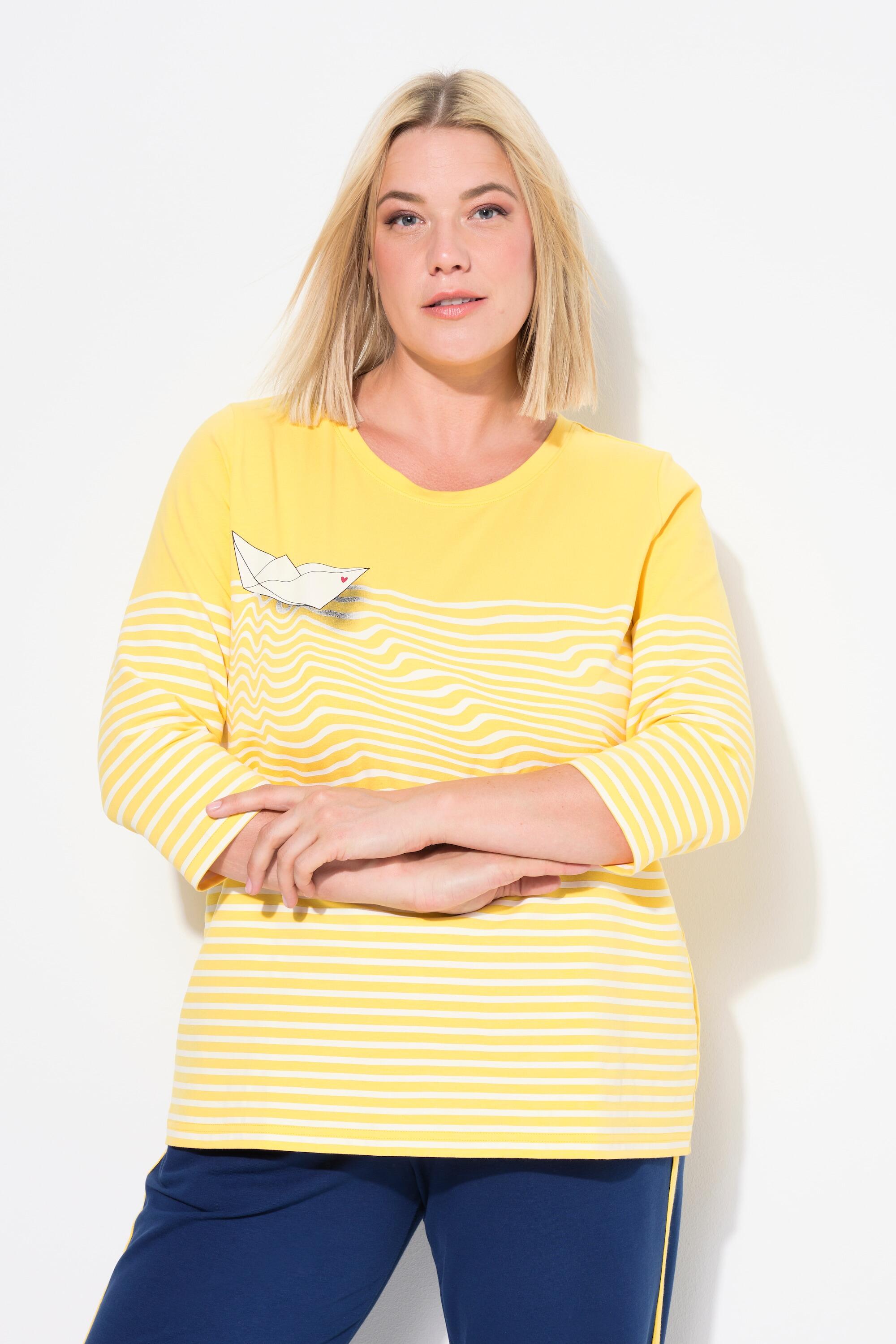 Femme T-shirt à rayures motif bateau en papier encolure bateau et manches 3/4 6/7