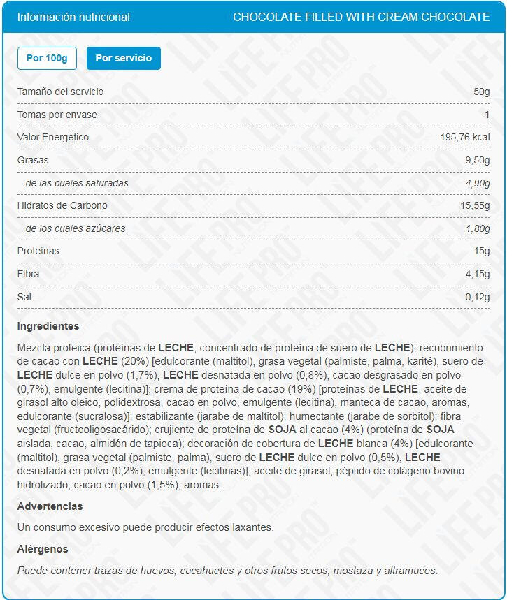 Barrita Legend Bar 30% Protein - 50g Doble Chocolate LifePRO 2/3