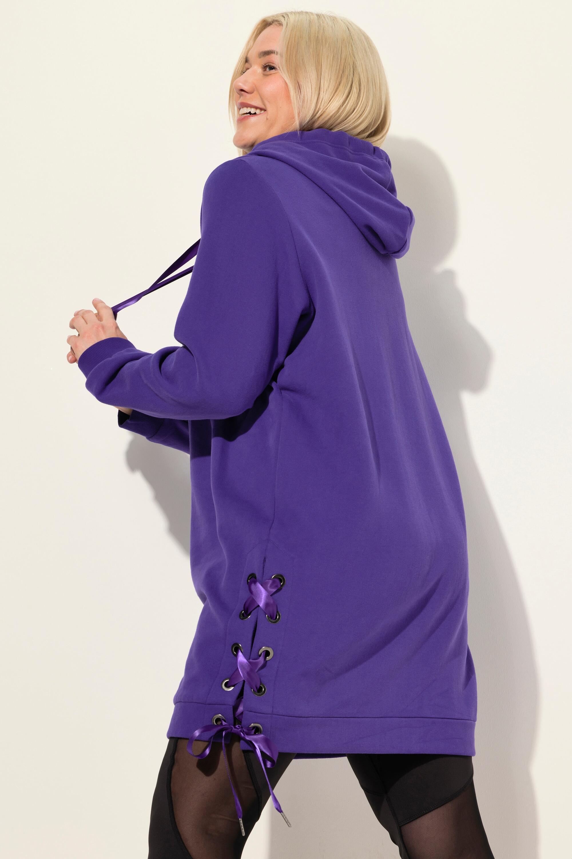 Femme Long sweat à capuche manches longues et bandes en satin 3/5