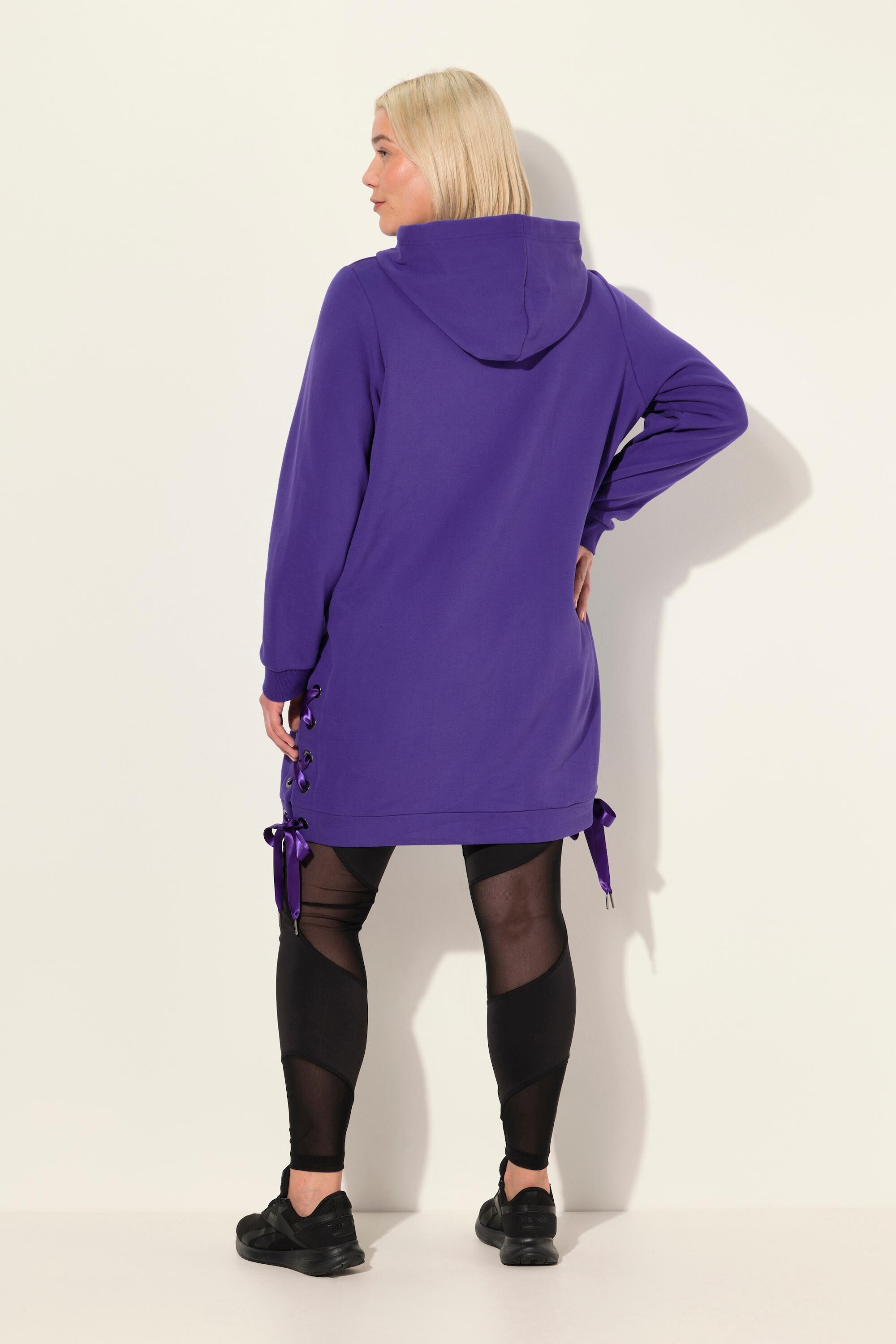 Femme Long sweat à capuche manches longues et bandes en satin 2/5