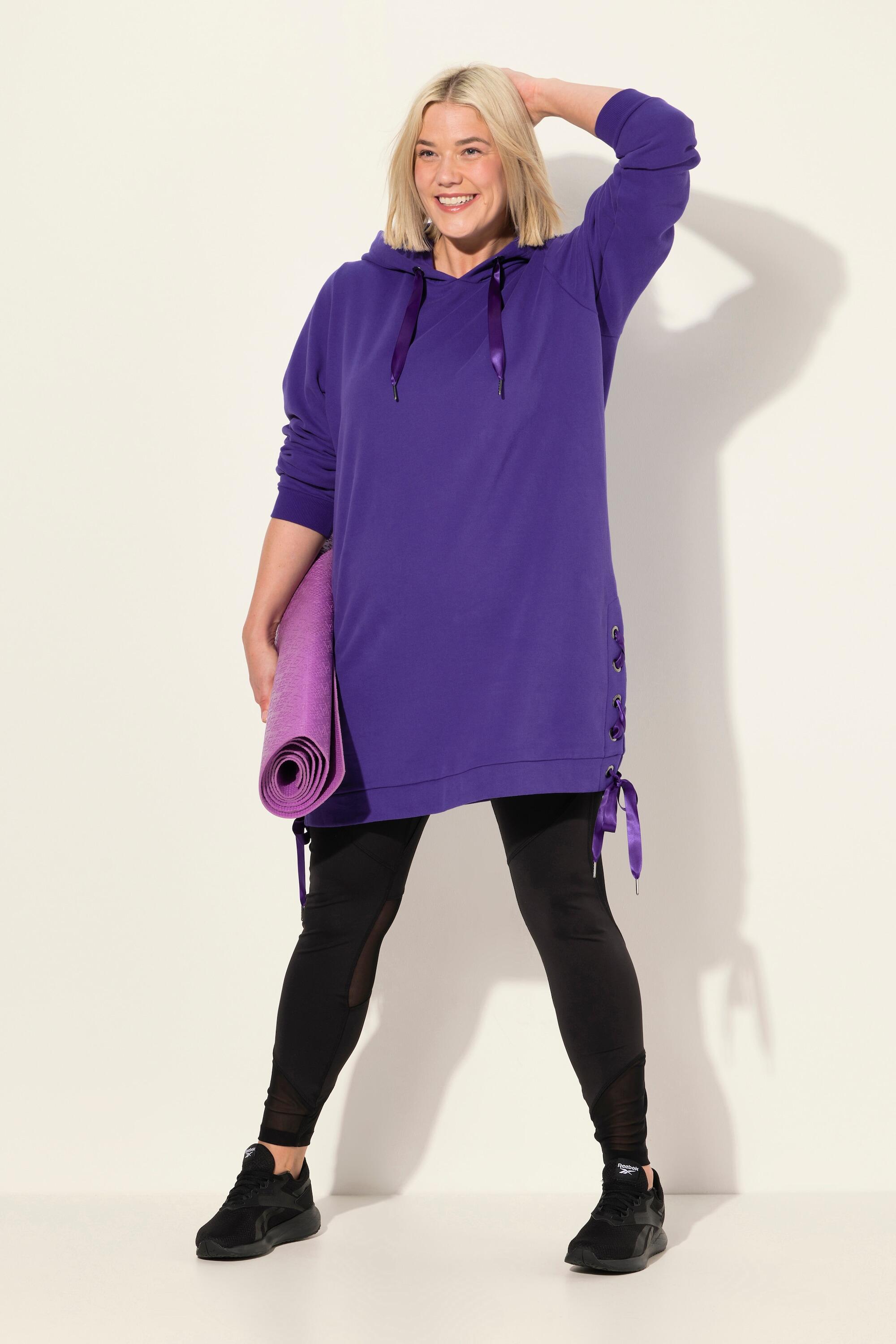 Femme Long sweat à capuche manches longues et bandes en satin 4/5