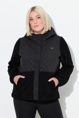 Damen Fleecejacke Stepp Kapuze Druckknöpfe